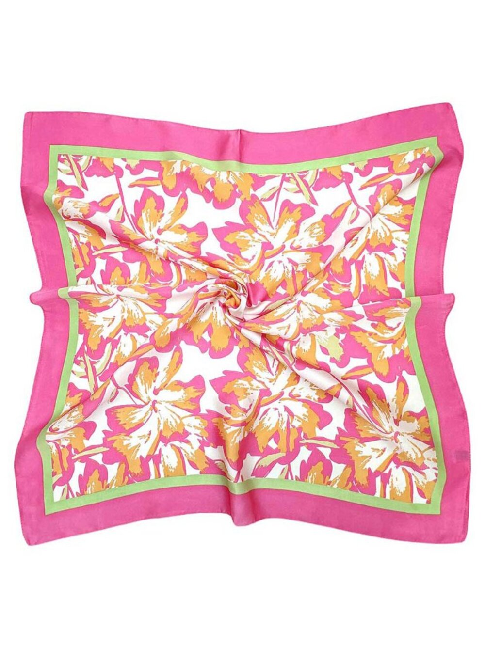 Tigerstars Pink Green Floral Printed Square Silky Satin Bandana Scarf